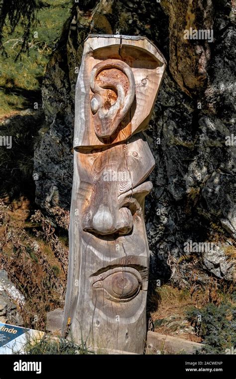 woodcarving tree trunk sense organs Stock Photo - Alamy