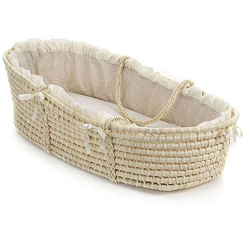 Natural Baby Moses Basket with Ecru Gingham Bedding - 11514824 ...