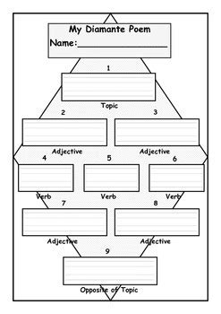 Diamante Poem Template by ShakeyJake's English Toolbox | TpT