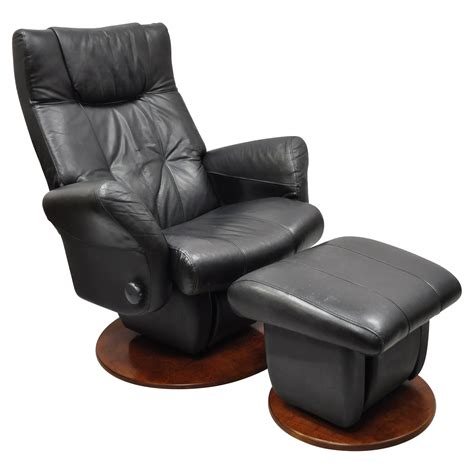 Dutailier Black Leather Avant Glide Glider Swivel Recliner Chair and Ottoman at 1stDibs ...