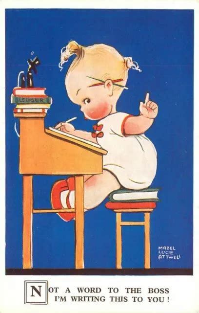1930S MABEL ATWELL Child writing desk Comic Humor Valentine Postcard 21 ...