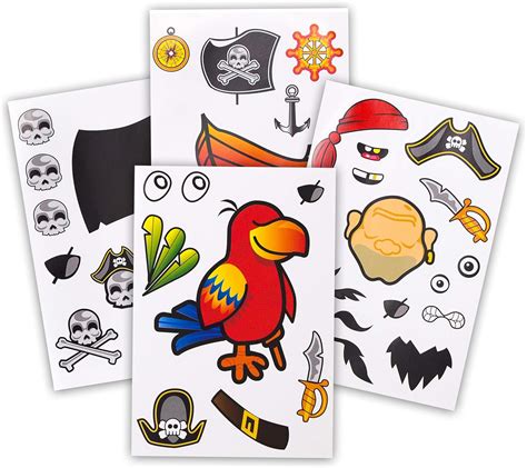 Amazon.com: 24 Make A Pirate Stickers for Kids - Great Pirate Theme Birthday Party Favors - Fun ...