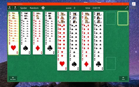 4 Suit Spider Solitaire - all lined up for a pretty screen shot. A rare configuration to achieve ...