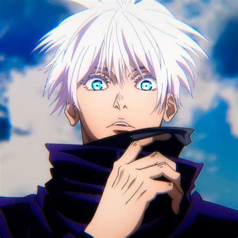 an anime character with white hair and blue eyes