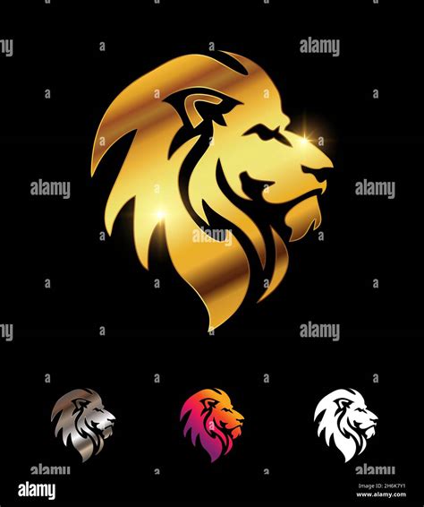 A Vector Illustration set of Golden Lion Head Logo Vector Sign in black ...