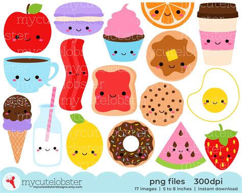 Cute Food Collection Clipart Clip Art Set of Happy Food - Etsy