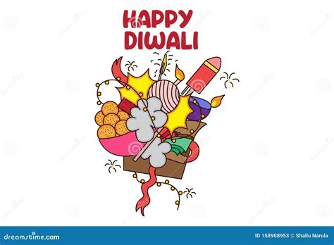 Vector Cartoon Illustration of Diwali Sticker Stock Vector - Illustration of greeting, colorful ...