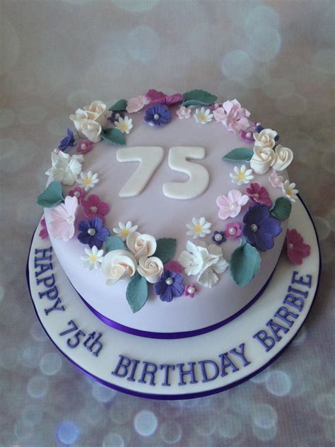 75th Birthday cake wth handmade sugar flowers | 75 birthday cake, Birthday cake for mom ...