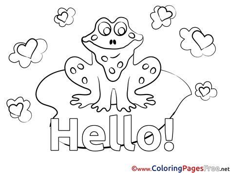 Frog free Colouring Page Hello