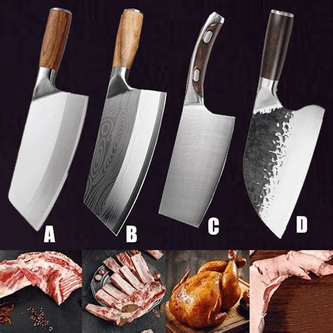 4 Types Kitchen Knife,Stainless Steel Chopping Chef Cleaver Slicing ...