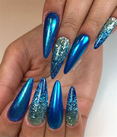 50 Fabulous Sparkly Giltter Acrylic Blue Nails Design On Coffin And Stiletto Nails To Try Now ...