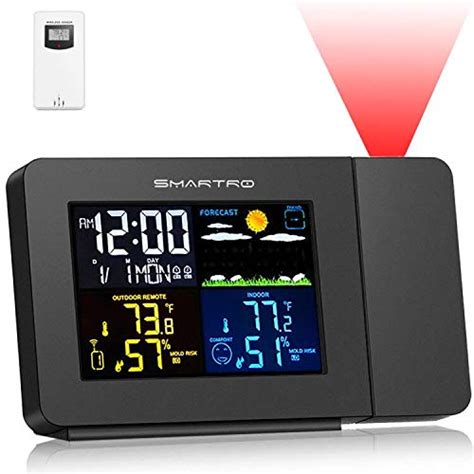 SMARTRO SC91 Projection Alarm Clock for Bedrooms with Weather Station, Wireless Indoor Outdoor ...