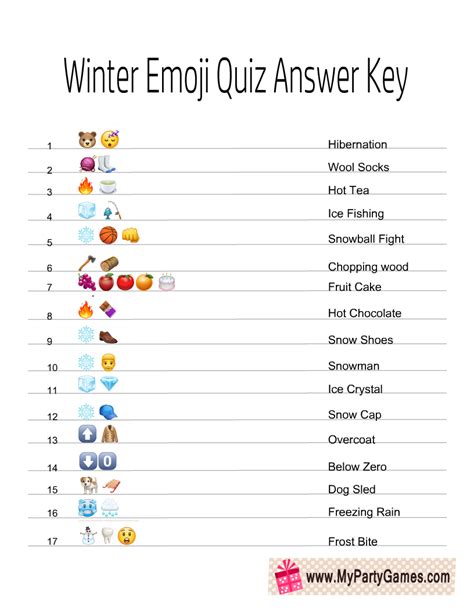 Free Printable Winter Emoji Quiz with Answer Key