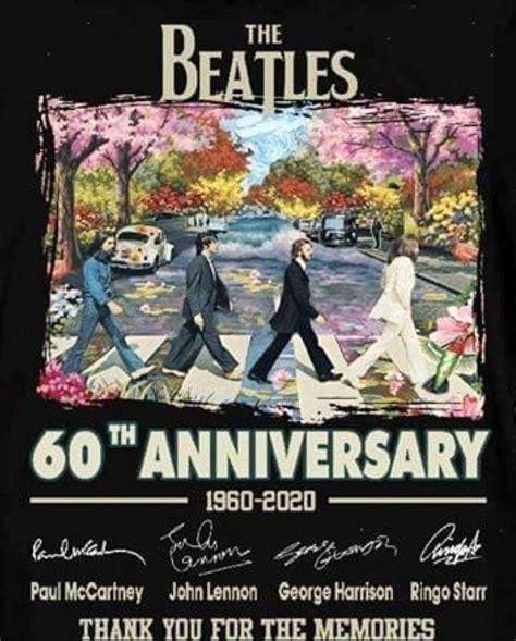 the beatles's 60th anniversary concert poster is shown in black and ...