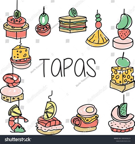 Drawing Tapas Sketch Pattern Stock Vector (Royalty Free) 2091658123 ...