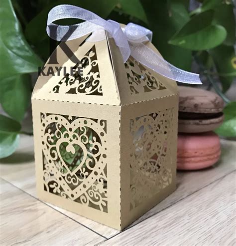 300pcs Ivory Wedding Party Decorative Candy Boxes With Ribbon,Wedding Party Favor Boxes,Laser ...