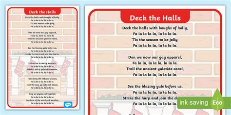 Deck the Halls Song Sheet - Christmas Songs (teacher made)