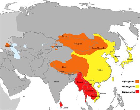 Areas where Buddhism is a major religion and the... - Maps on the Web