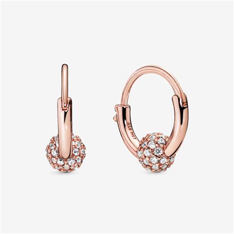 Pavé Bead Hoop Earrings | Rose gold plated | Pandora Canada