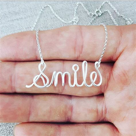 Smile Necklace Silver Word Necklace Personalized Name | Etsy