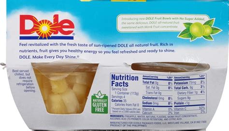 Dole Pineapple Fruit Cups Nutrition Facts | Besto Blog