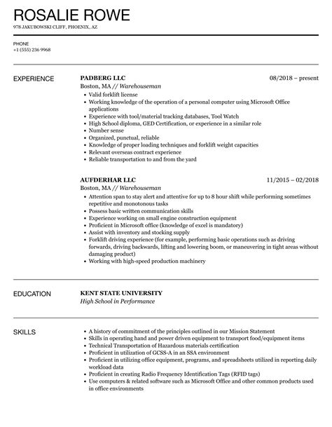 Warehouseman Resume Samples | Velvet Jobs