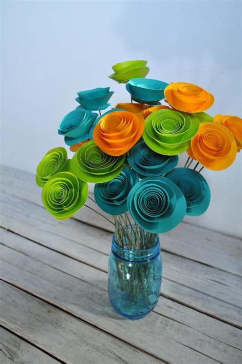 24 Bright Paper Flowers On Stems- Bouquet Of Paper Flowers- Home Decor #2325178 - Weddbook