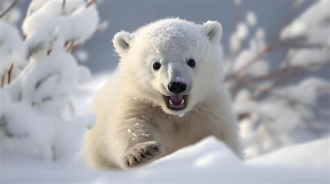 Premium AI Image | Cute Polar Bear Cub enjoys the Snow