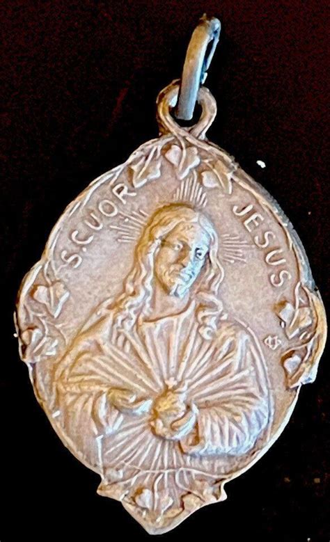 Vintage Catholic Sacred Heart Jesus Silver Tone Medal | #4086569581