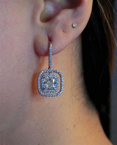 Cushion Cut Diamond Earrings For Sale at 1stDibs