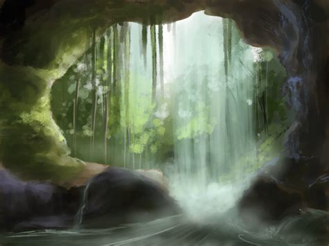 Cave entrance, behind the Waterfall by Yufika on DeviantArt