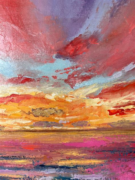 Pink Sky Oil Painting Sky Original Painting Sky Wall Art Seascape ...