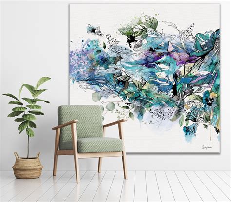 Large Abstract Painting Print, Blue Abstract Wall Art, Living Room Wall ...