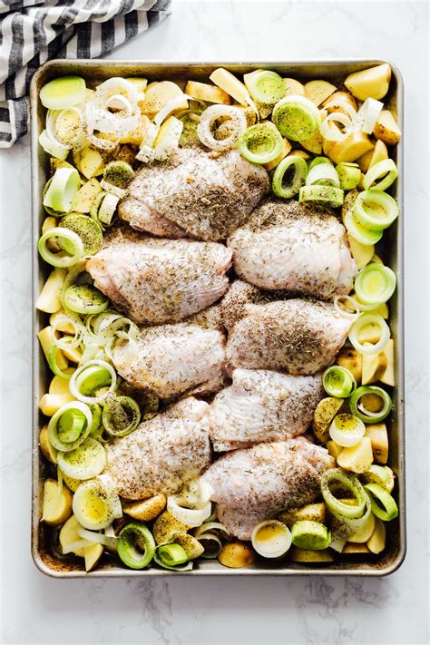 An easy-to-make sheet pan meal made with the simplest of ingredients: chicken thighs, leeks ...