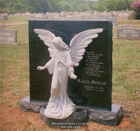 Duncan Angel Marble Statue Traditional Headstone in Black Granite ...