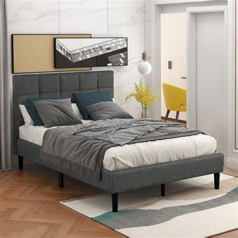 Twin Bed Frame with Headboard, Heavy Duty Fabric Upholstered Twin ...