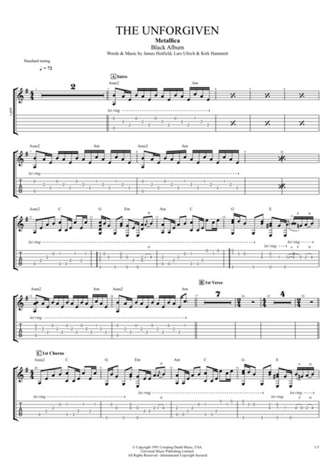 The Unforgiven by Metallica - Full Score Guitar Pro Tab | mySongBook.com