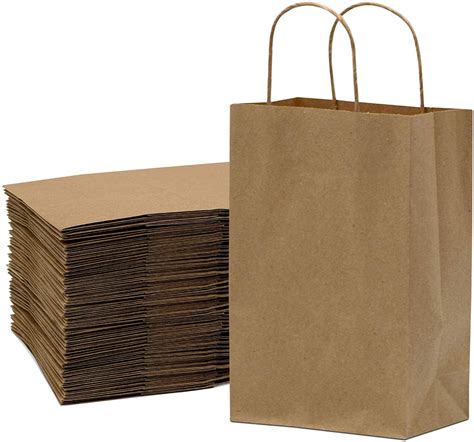 Brown Paper Bags with Handles 6x3x9 inches 100 Pcs. Paper Shopping Bags, Bulk Gift Bags, Kraft ...