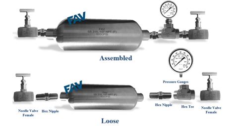 Gas Sampling Bomb & Sample Bomb Cylinder with Needle valve & Guage