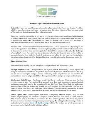 Various Types of Optical Filter Devices