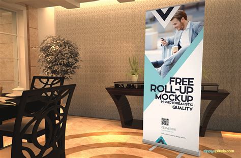 Roll Up Banner Placed in a Restaurant Mockup (FREE) - Resource Boy