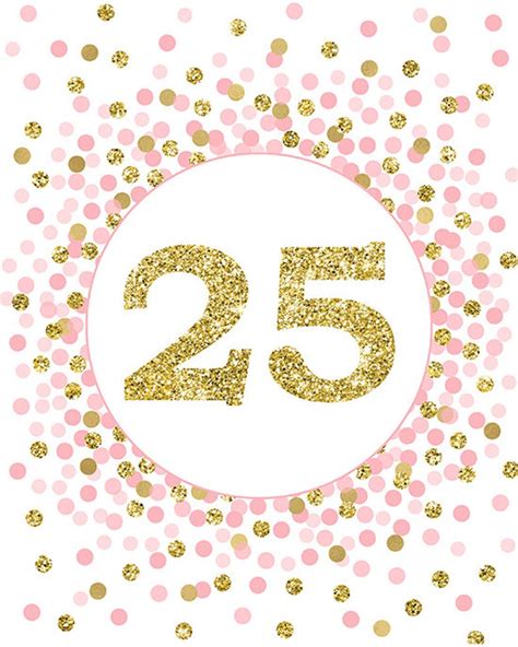 Number 25 Sign Printable Pink and Gold Glitter 25th Birthday | Etsy