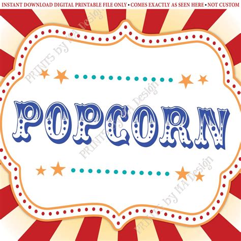 Carnival Popcorn Sign Popcorn Station Popcorn Bar Circus or - Etsy