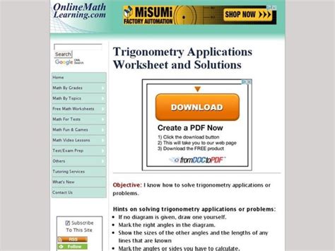 Trigonometry Applications Interactive for 10th Grade | Lesson Planet