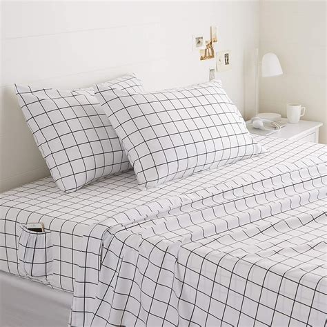 AmazonSmile: AmazonBasics Soft Microfiber Sheet Set with Elastic Pockets - Full, Black Grid ...