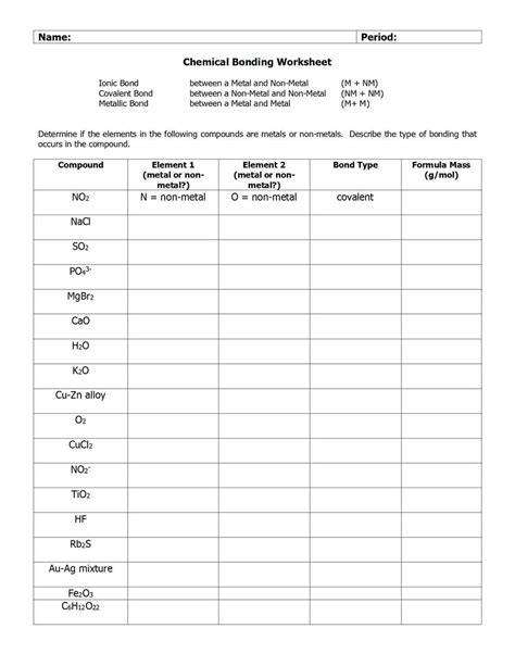 Mastering Metallic Bonding: A Comprehensive Worksheet with Answer Key ...