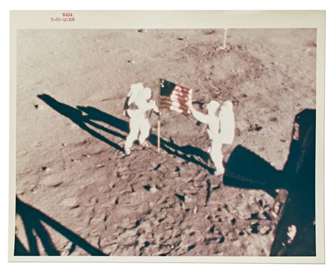 Lot Detail - Red Number NASA Photo of Neil Armstrong and Buzz Aldrin Planting the U.S. Flag on ...