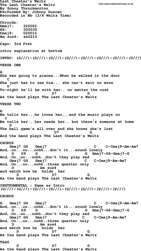 Last Cheater's Waltz - Bluegrass lyrics with chords