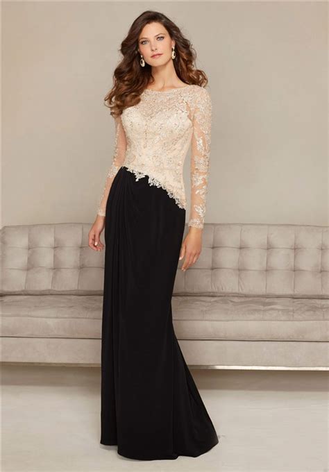 Sheath Open Back Black Chiffon Champagne Lace Long Sleeve Special ...