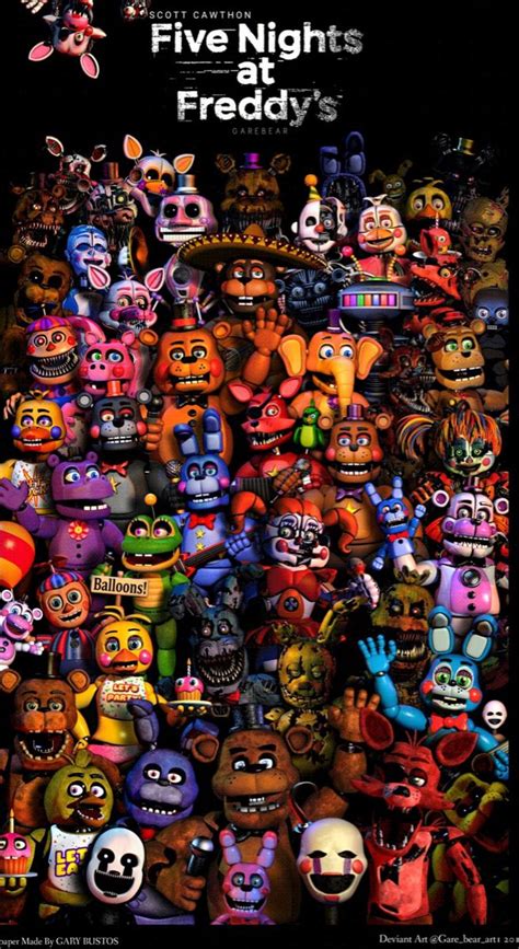 the poster for five nights at friday's is shown with many different colored monsters